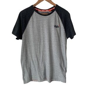 SUPERDRY Men's Orange Label Crew Neck Baseball Tee T-Shirt Grey Size Large